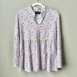Duffield Lane Top Women's Small White Multicolor Confetti Preppy Colorful Tiered